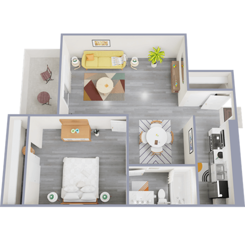 a top down view of our one bedroom apartment at princeton court apartments in dallas